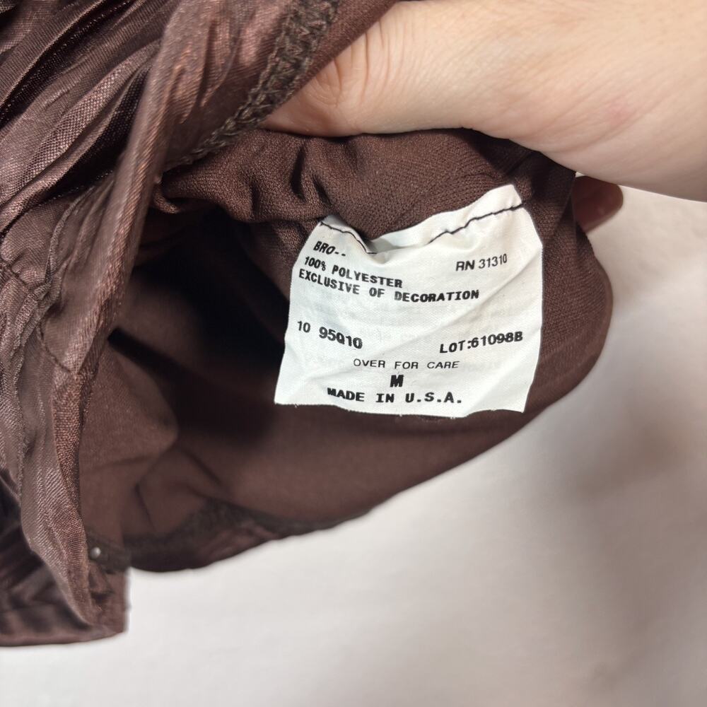 A Byer Vintage Y2k Cami Brown Satin Tank Top Ruched M Coquette Fairy Made In USA - Picture 7 of 7